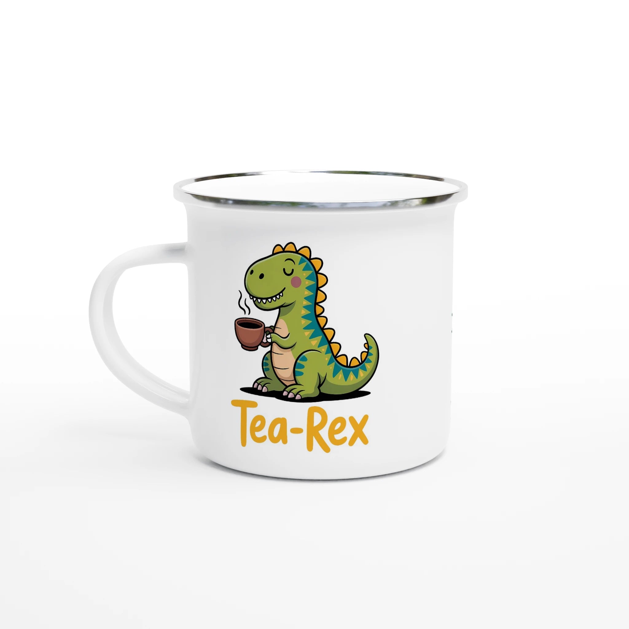 Personalised - Tea-Rex, Tea Drinking Dinosaur - White 12oz Enamel Mug Default Title Personalised Enamel Mug Globally Fulfilled Tea