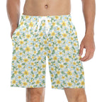 Delicate Frangipani Men's Mid-Length Beach Shorts 5XL Men's Mid-Length Beach Shorts Plants Printed Offshore