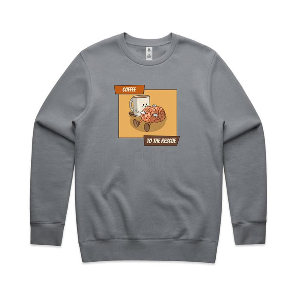 Coffee To The Rescue - AS Colour Stencil Crew Gravel Sweatshirt Coffee Printed In Australia