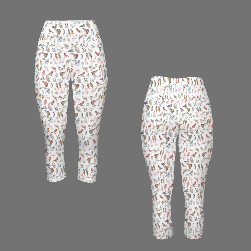 Birds Of A Feather Women's High Waist Pocket Capri Yoga Leggings Women's High Waist Capri Yoga Leggings Birds Printed Offshore