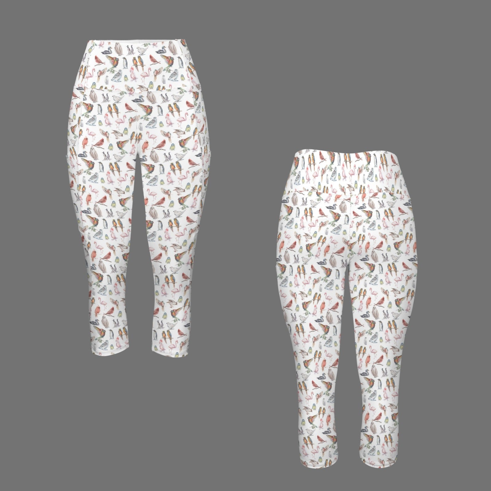 Birds Of A Feather Women's High Waist Pocket Capri Yoga Leggings Women's High Waist Capri Yoga Leggings Birds Printed Offshore