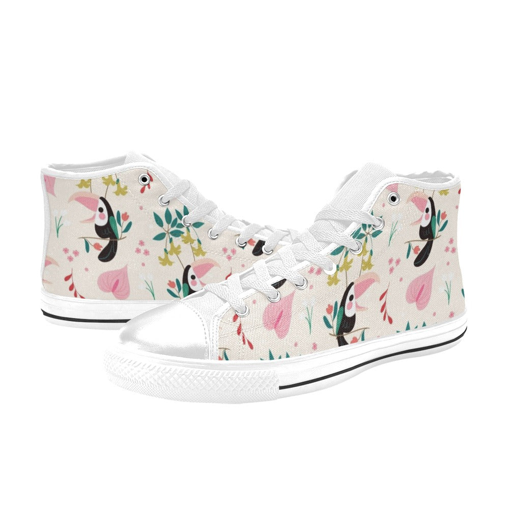 Toucans In Pink Women's High Top Canvas Shoes Womens Classic High Top Shoes animal Printed Offshore