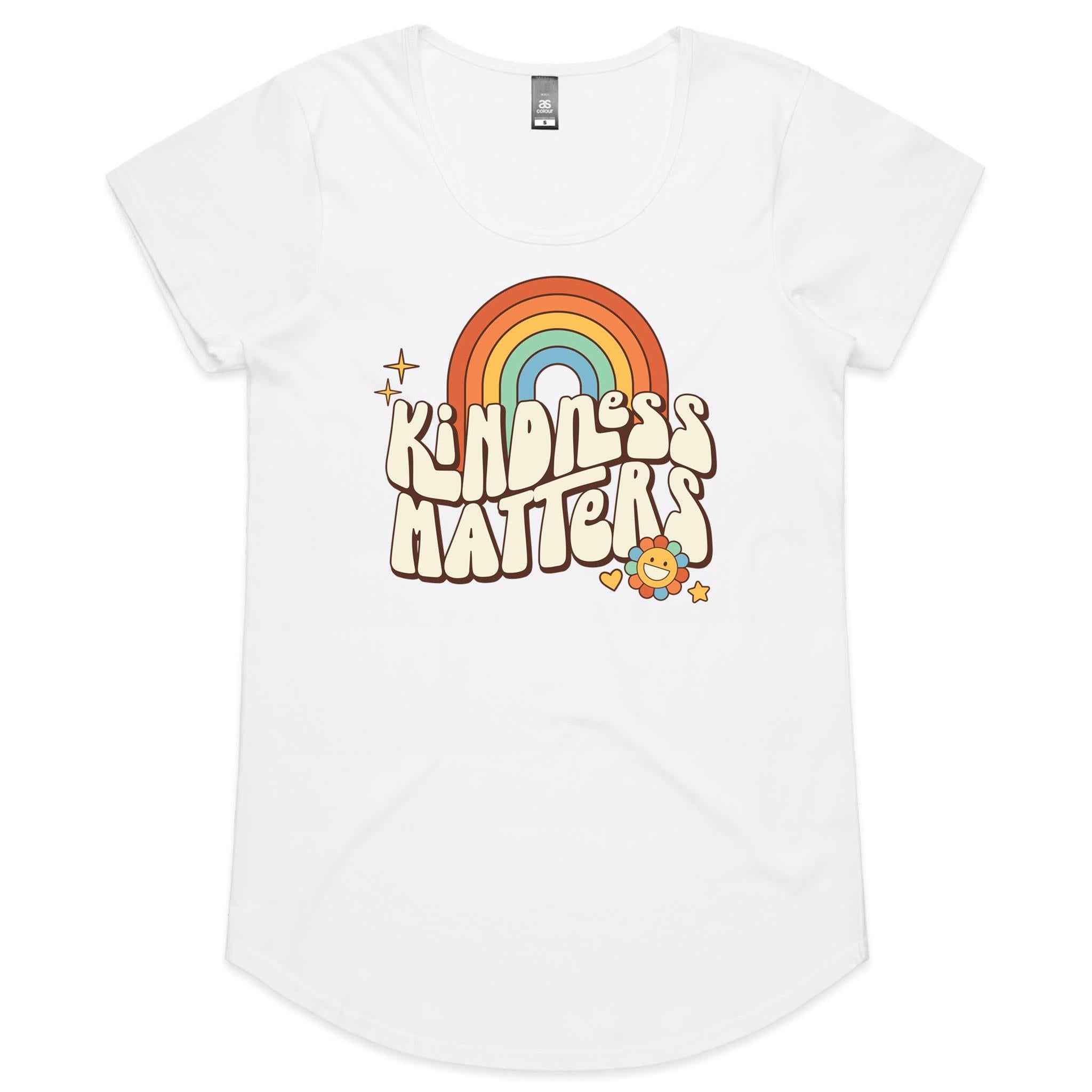 Kindness Matters - Womens Scoop Neck T-Shirt White Womens Scoop Neck T-shirt Kindness Positivity Printed In Australia Retro