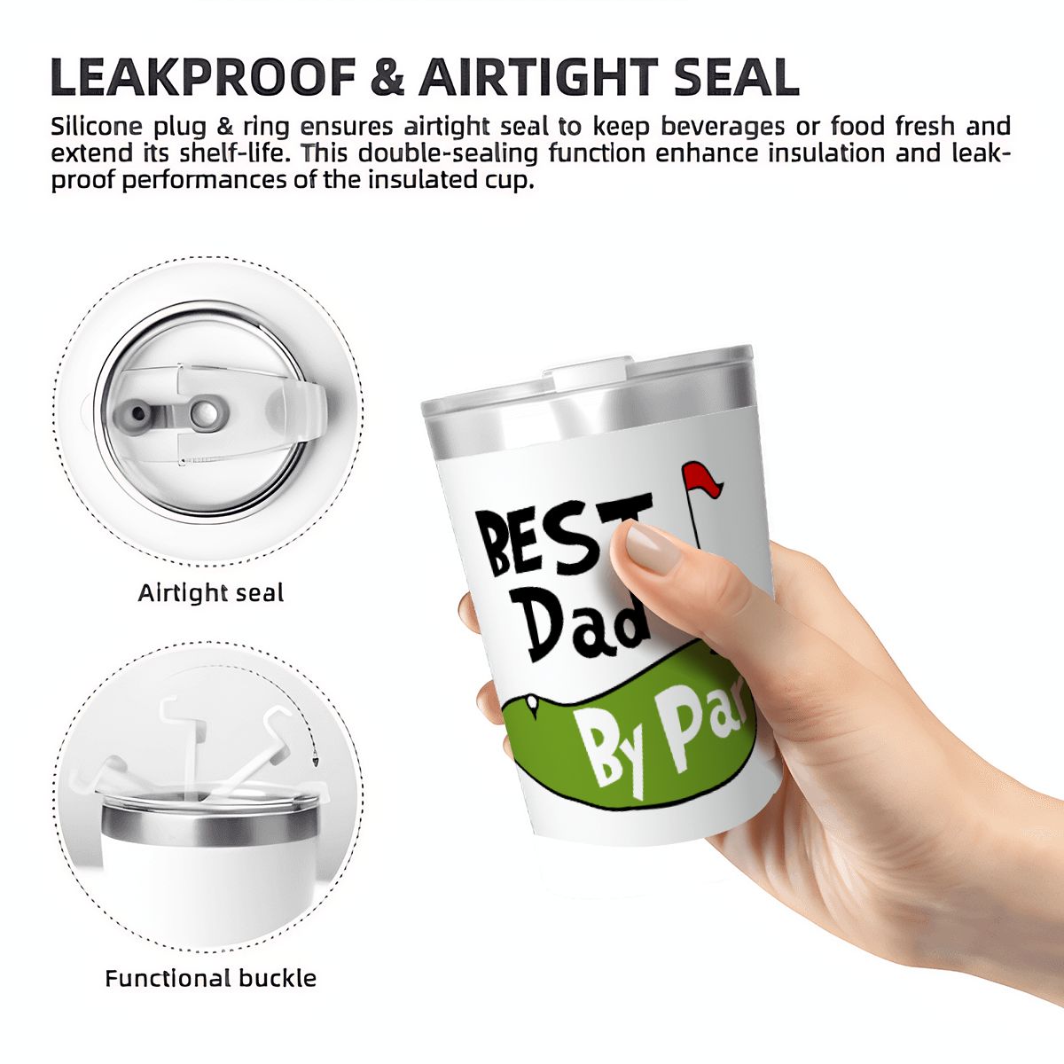Best Dad By Par Golf Small Stainless Steel Travel Mug Cup 12oz/350ml