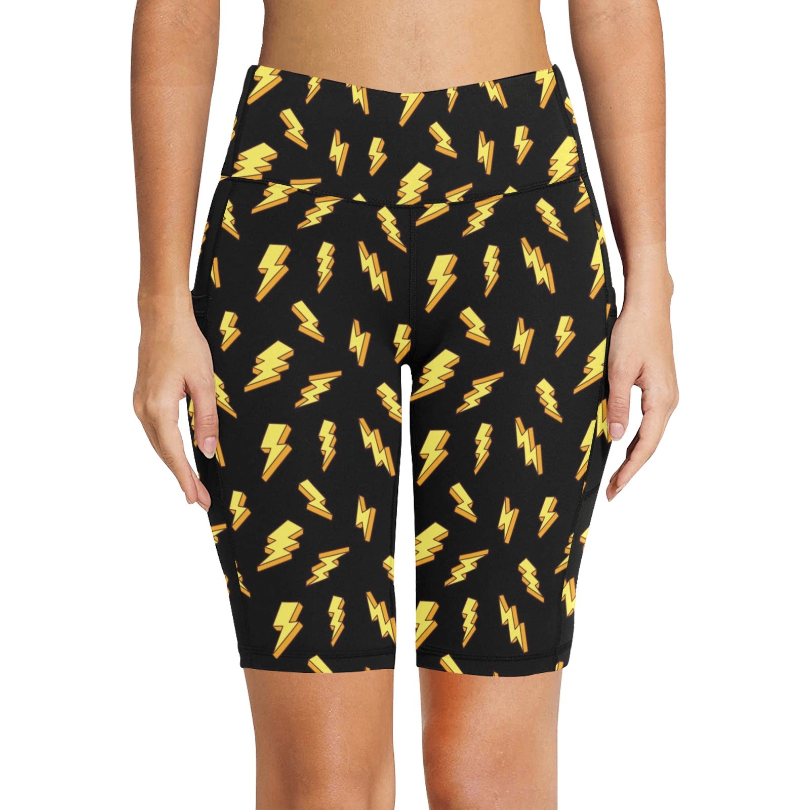 Lightning Bolts Women's Bike Shorts With Side Pockets Women's Bike Shorts comic Printed Offshore