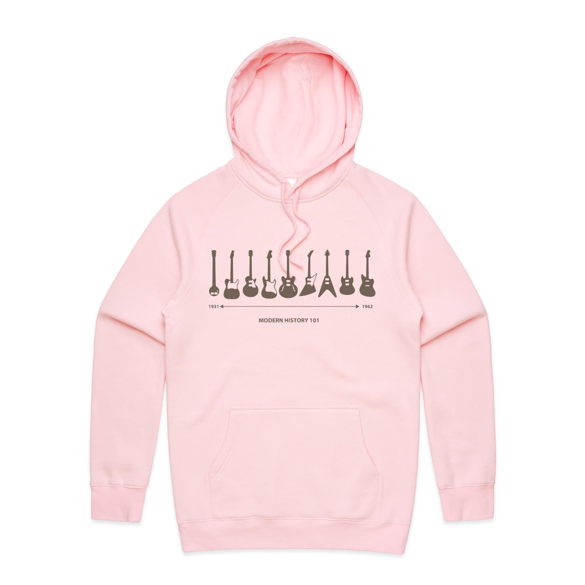 Guitar Timeline - Mens Hoodie Pink Mens Hoodie Music Printed In Australia