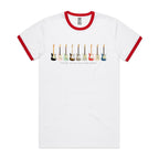 Guitars In Every Colour - Staple Ringer Tee White Red Ringer T-Shirt Music Printed In Australia