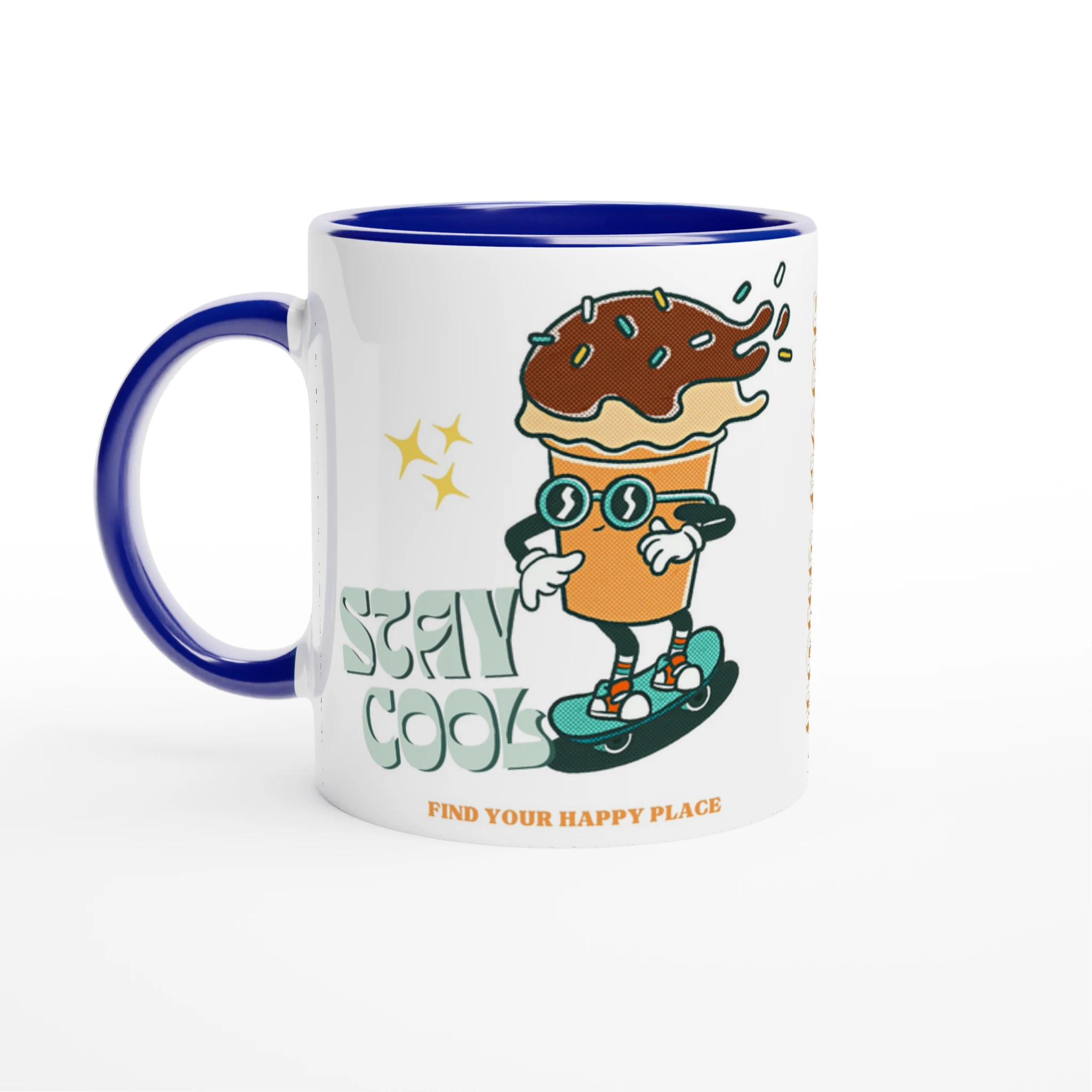 Personalise - Stay Cool, Ice Cream - White 11oz Ceramic Mug Ceramic Blue Personalised Mug customise Globally Fulfilled personalise Retro