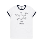 Caffeine Molecule - Women's Ringer Tee White Navy Womens Ringer T-shirt Coffee Printed In Australia Science