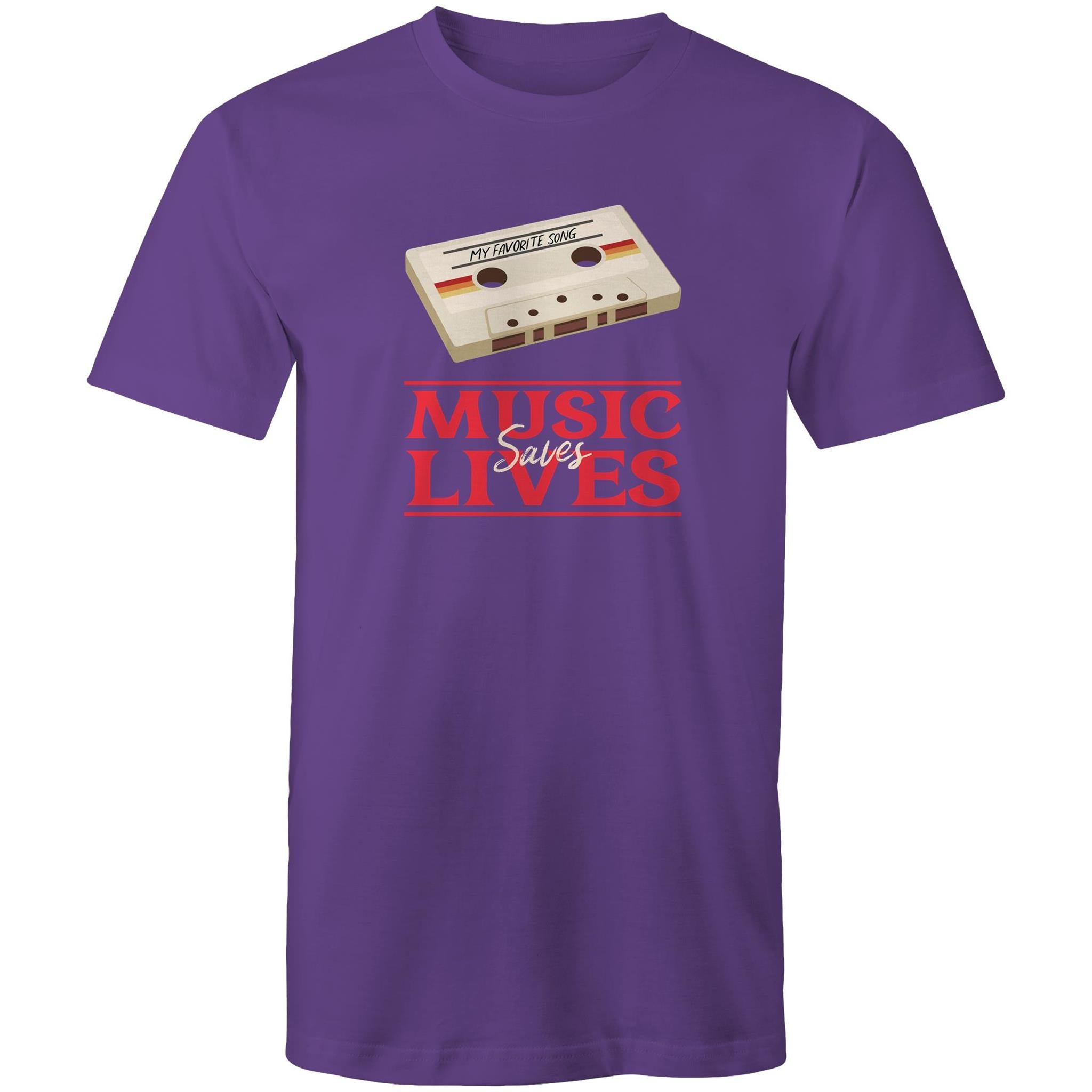 Music Saves Lives, Cassette Tape - Mens T-Shirt Purple Mens T-shirt Music Printed In Australia Retro
