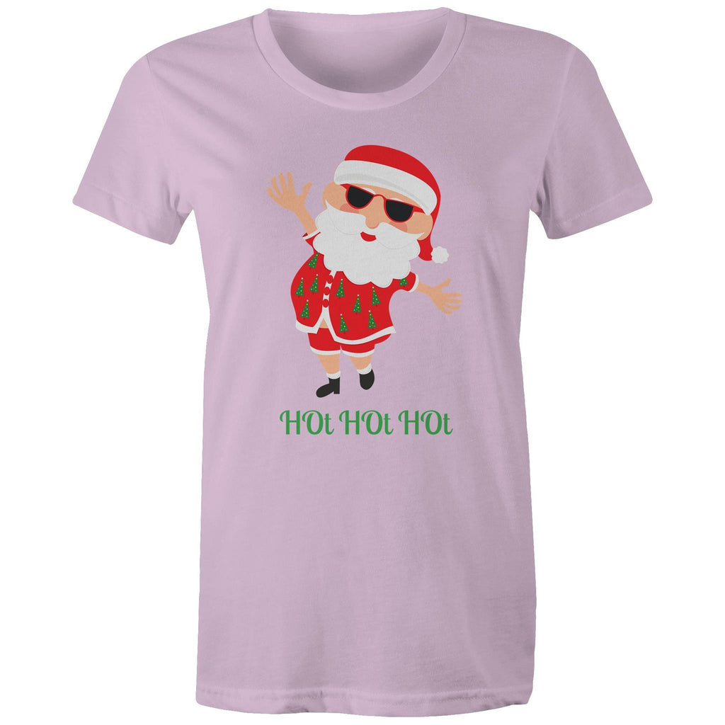 Summer Santa, Hot Hot Hot - Womens T-shirt Lavender Womens Christmas T-shirt Christmas Printed In Australia
