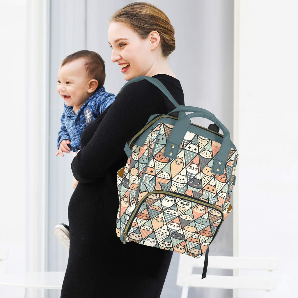 Diamond Cat Pattern - Multi-Function Backpack, Nappy / Diaper Bag