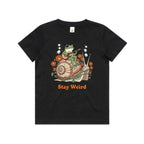 Stay Weird, Guitar Playing Frog On A Snail Kid's AS Colour T-shirt Black Kids Youth T-shirt animal Music Printed In Australia