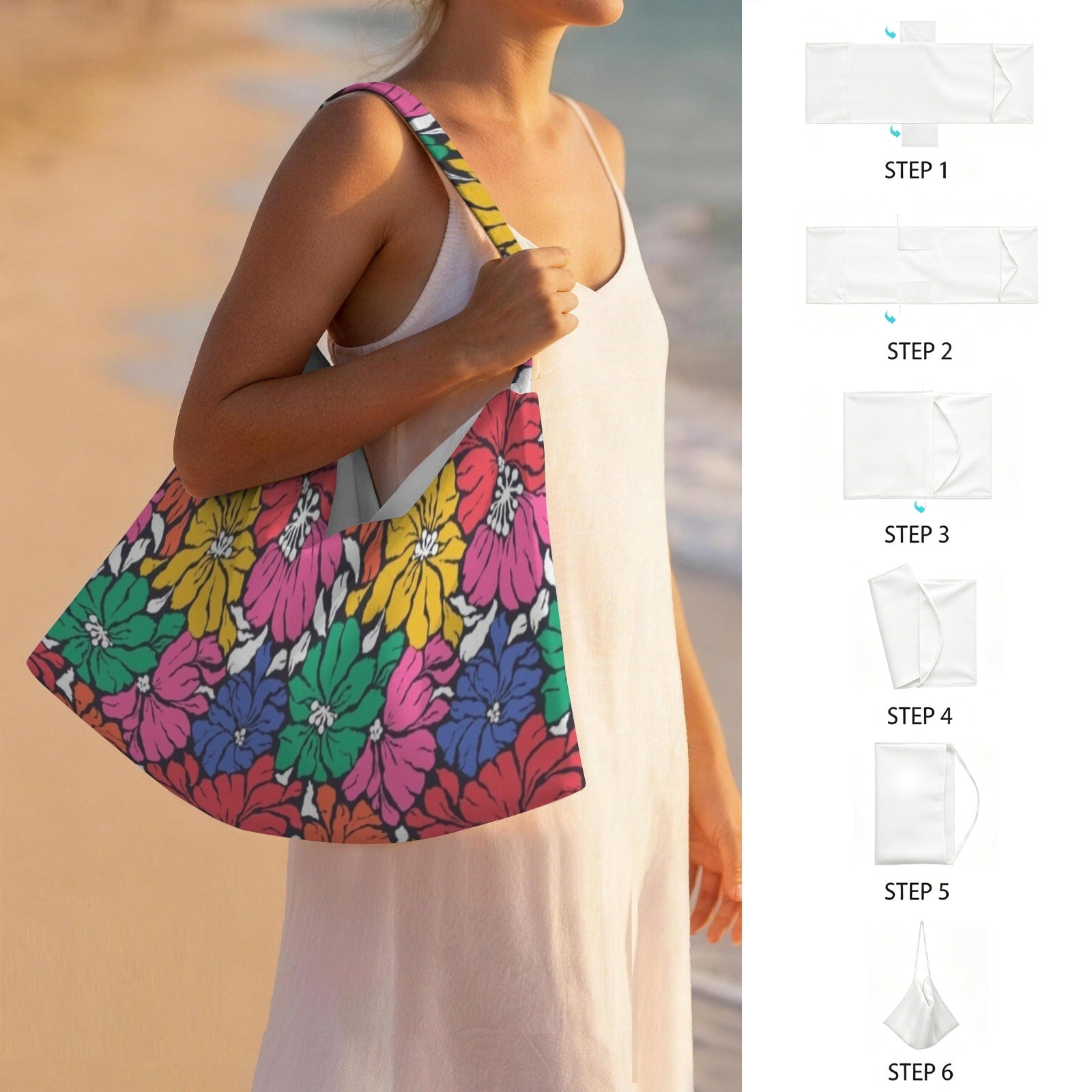 Bright And Bold Flowers Beach Chair Towel Cover with Side Pockets