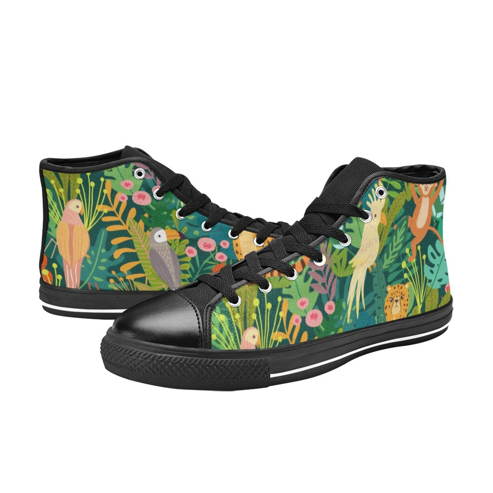 Tropical Jungle Animals - Kids High Top Canvas Shoes