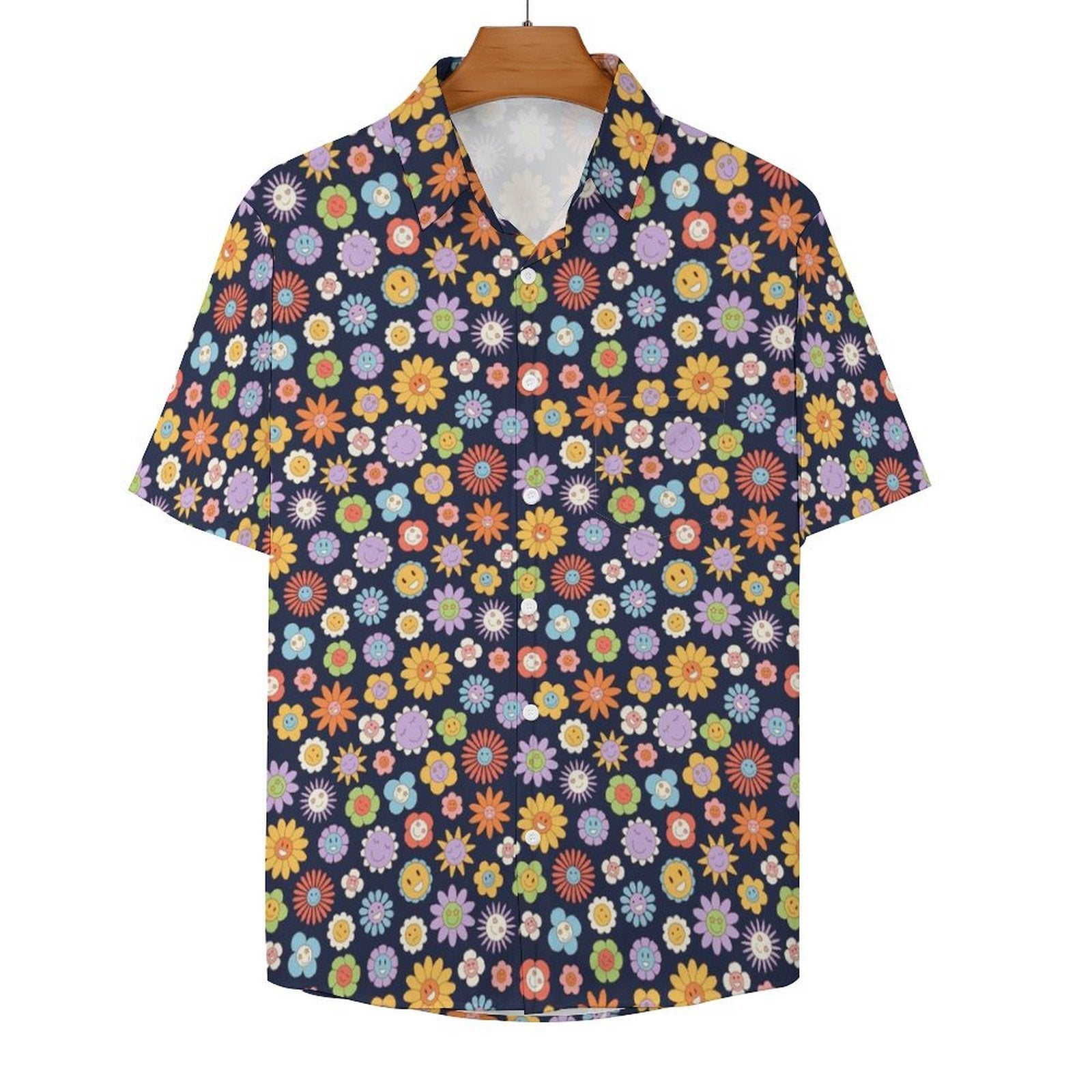 Groovy Flowers Women's Short-Sleeve Button Up Shirt