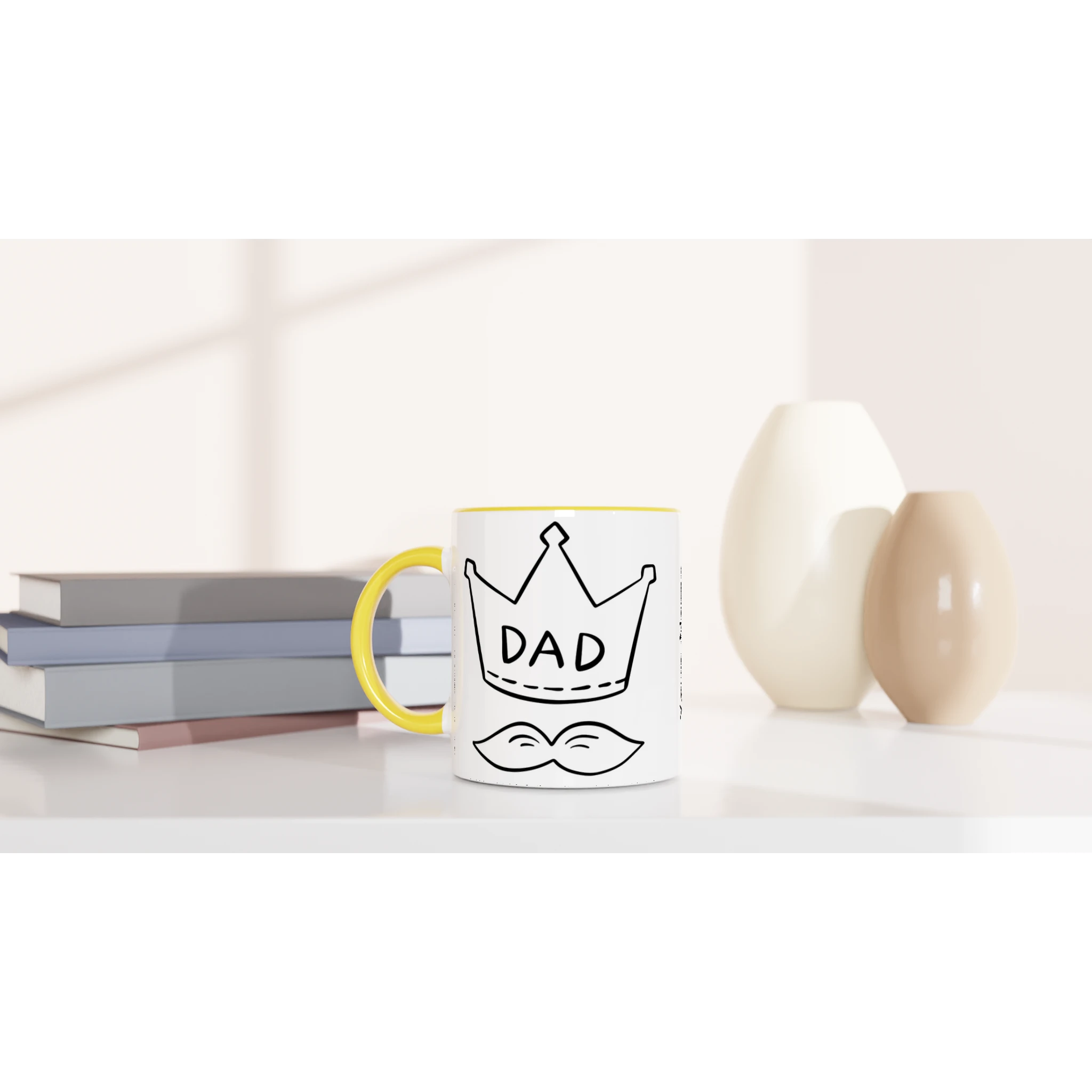 Personalised - Dad Crown And Moustache - White 11oz Ceramic Mug with Color Inside Personalised Mug Customise Dad Globally Fulfilled Personalise