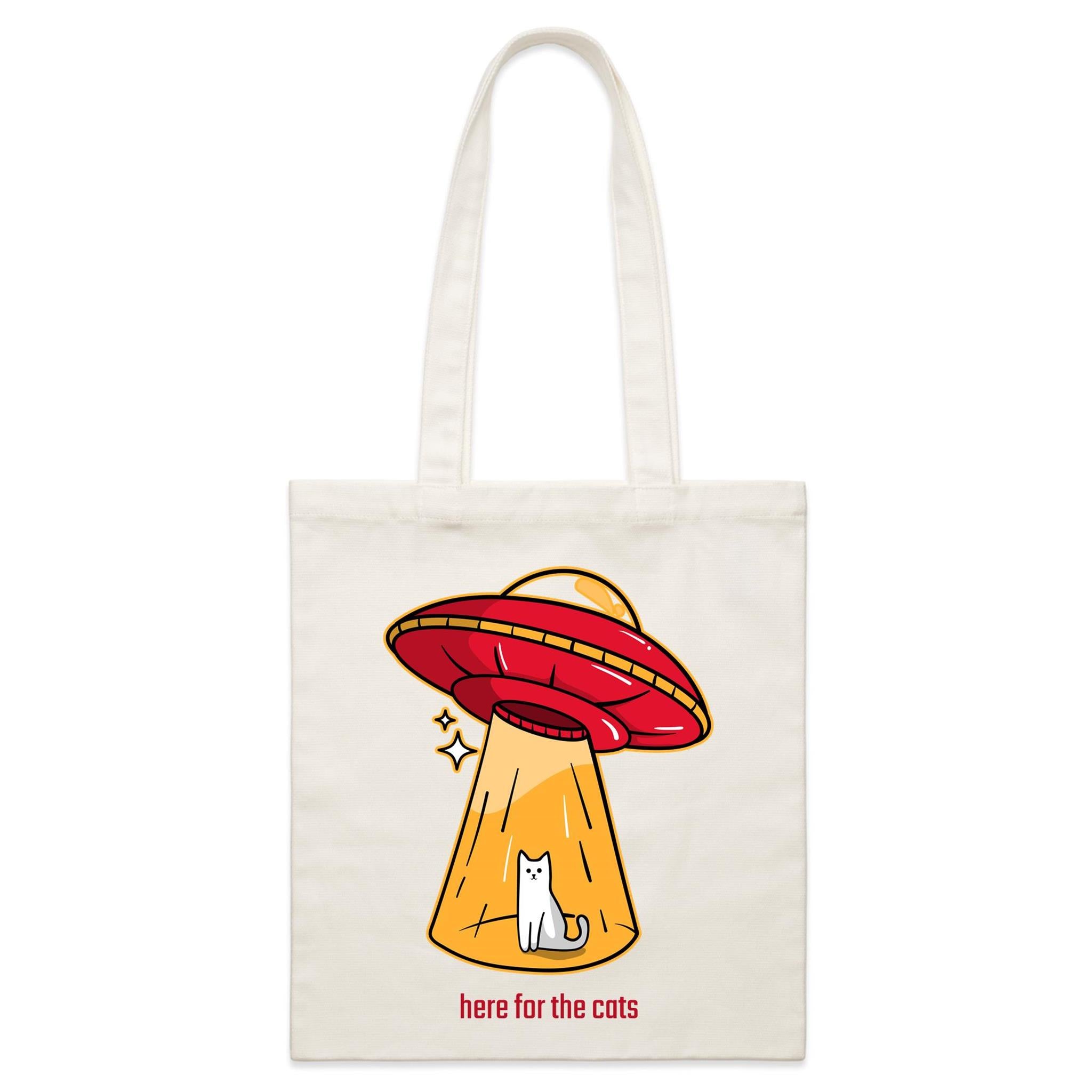 UFO, Here For The Cats - Parcel Canvas Tote Bag Default Title Small Tote Bag animal Printed In Australia Sci Fi