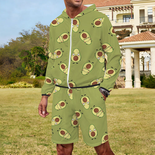 Avocado Characters Men's Lightweight Sun Hoodie & Shorts Set Men's Lightweight Sun Hoodie & Shorts Food Printed Offshore