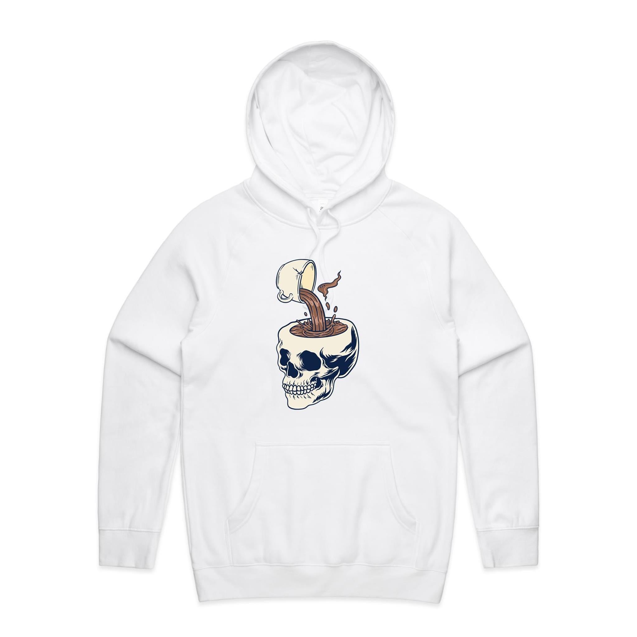 Coffee Skull - Mens Hoodie White Mens Hoodie Coffee Printed In Australia
