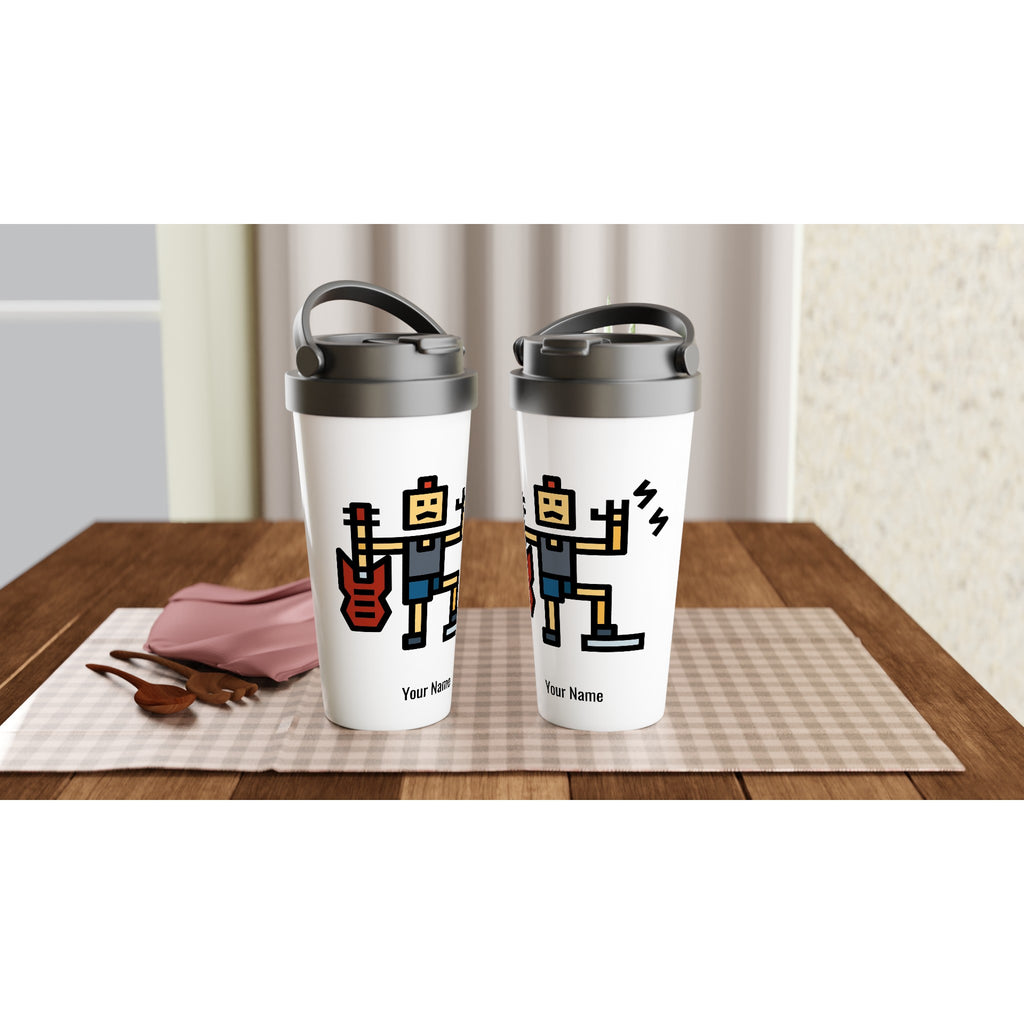 Personalised - Rock And Roll - White 15oz Stainless Steel Travel Mug Personalised Travel Mug coffee Globally Fulfilled music