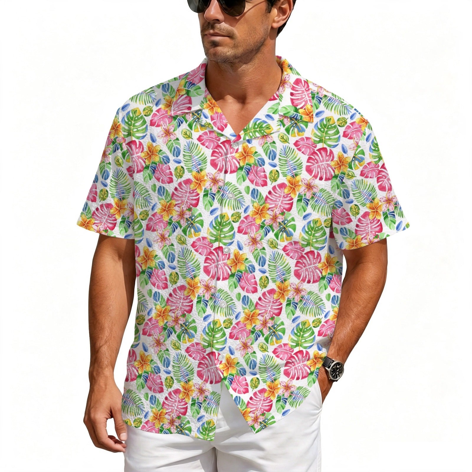 Bright Painted Tropical Men's Crinkle Hawaiian Shirt