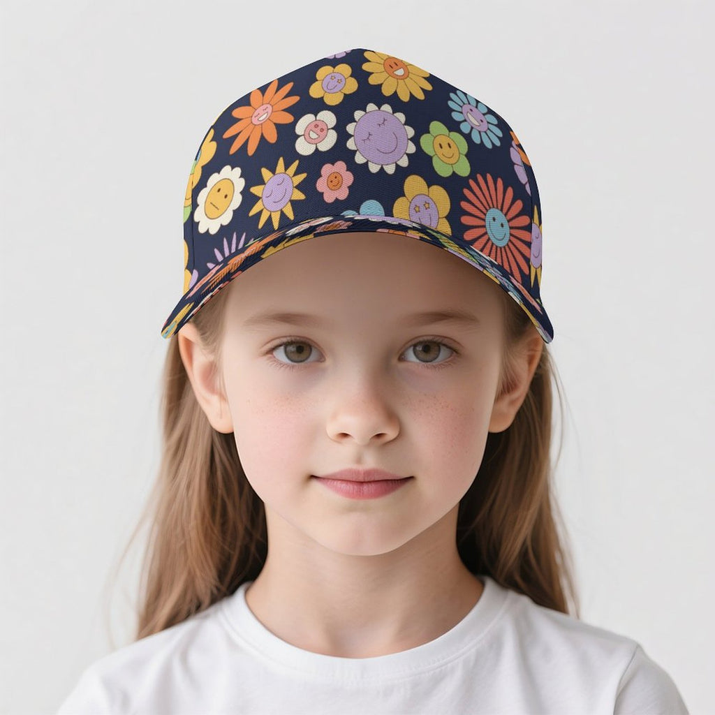 Groovy Flowers Kids Baseball Cap Kids Baseball Hat Printed Offshore Retro