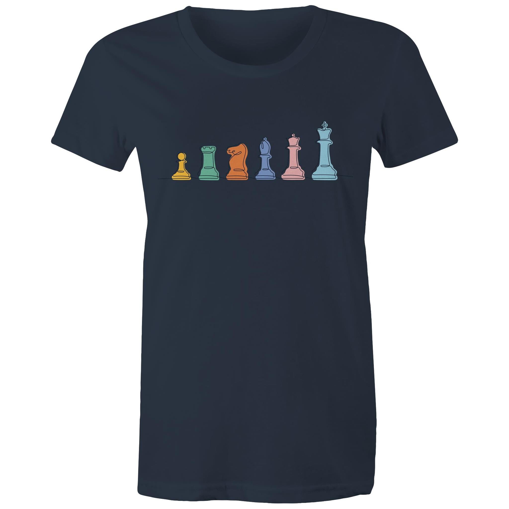 Chess - Womens T-shirt Navy Womens T-shirt Chess Games Printed In Australia