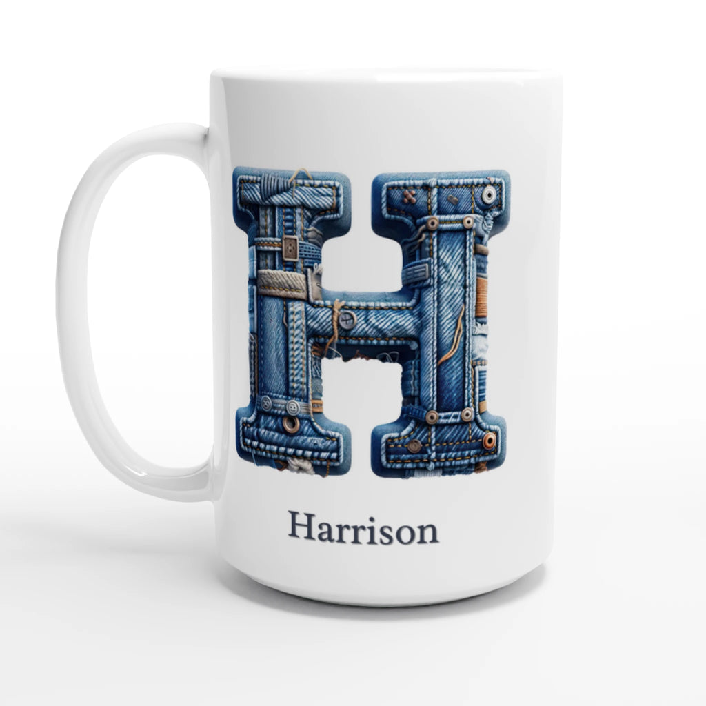 Personalise - Blue Denim Initial - White 15oz Ceramic Mug Default Title Personalised 15oz Mug customise Globally Fulfilled Initial Name personalise