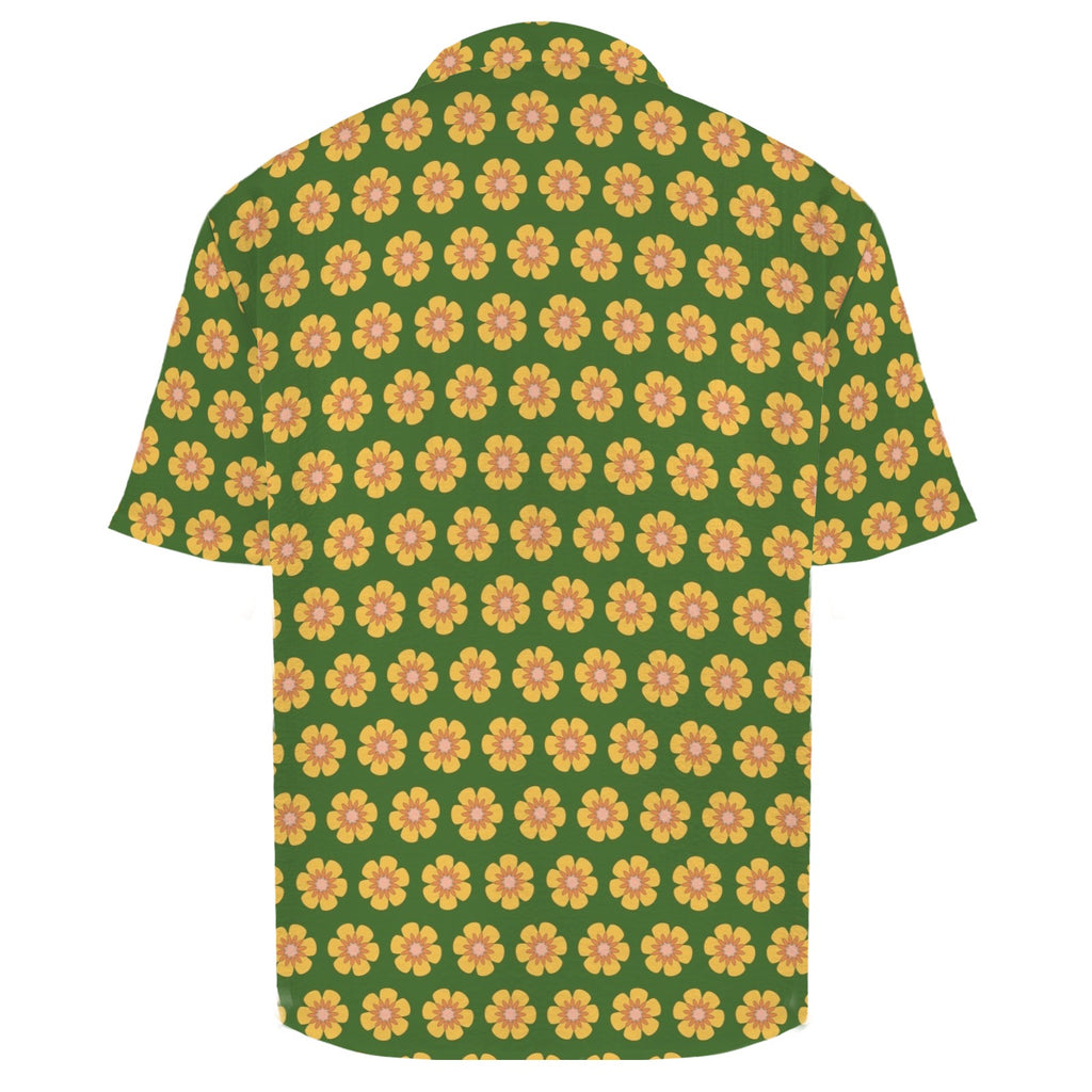 Yellow Flowers On Green Men's Crinkle Hawaiian Shirt