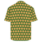 Yellow Flowers On Green Men's Crinkle Hawaiian Shirt