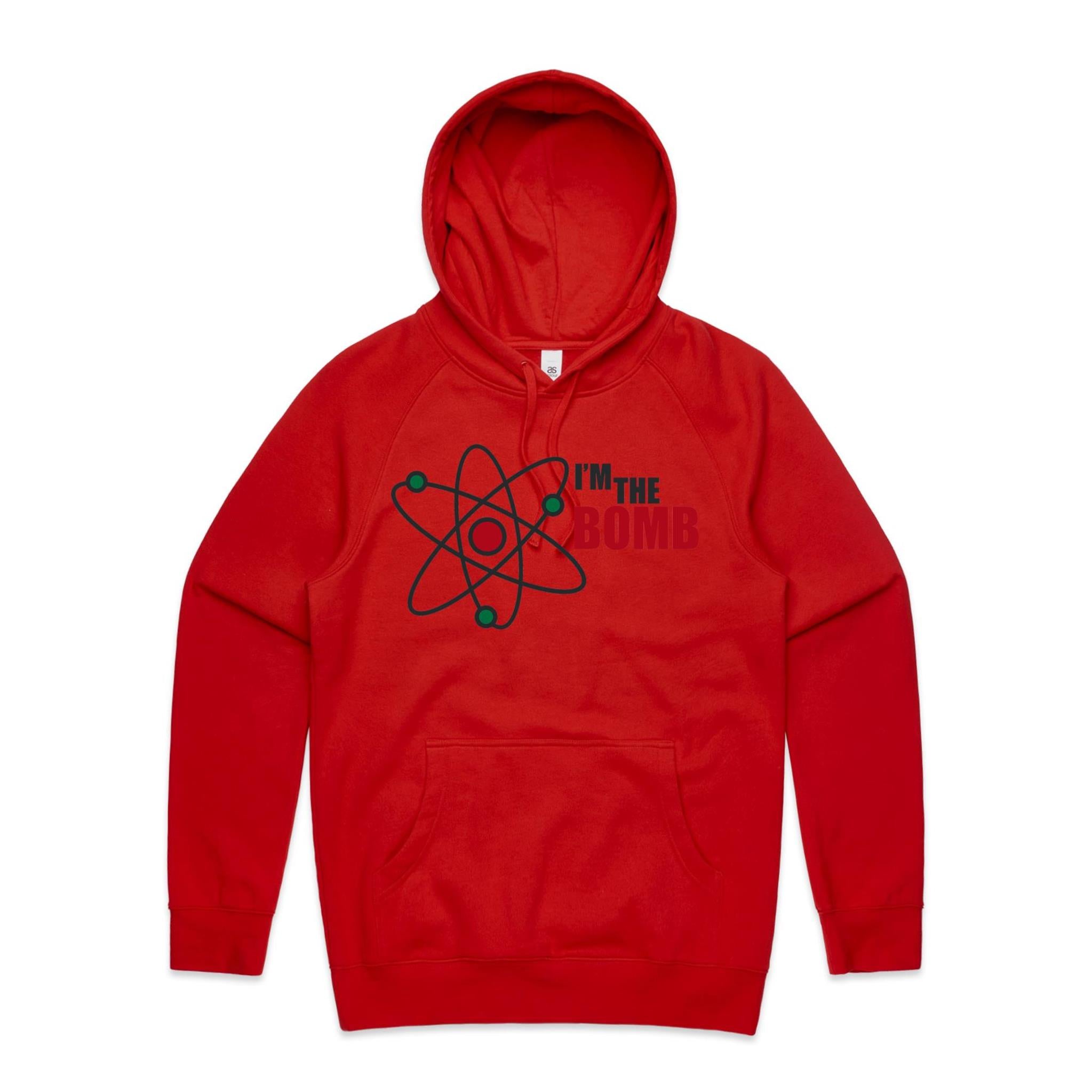 I'm The Bomb, Atom - Mens Hoodie Red Mens Hoodie Printed In Australia Science