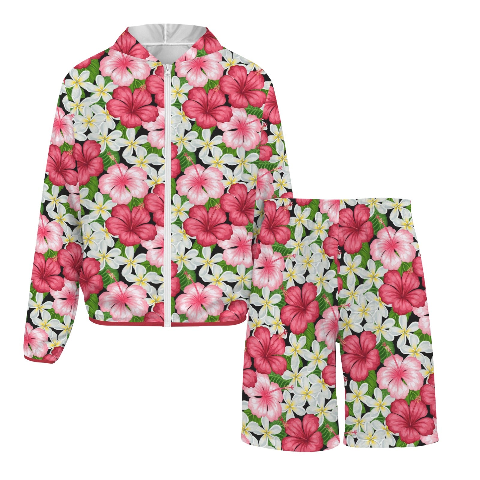 Hibiscus Men's Lightweight Sun Hoodie & Shorts Set Men's Lightweight Sun Hoodie & Shorts Plants Printed Offshore
