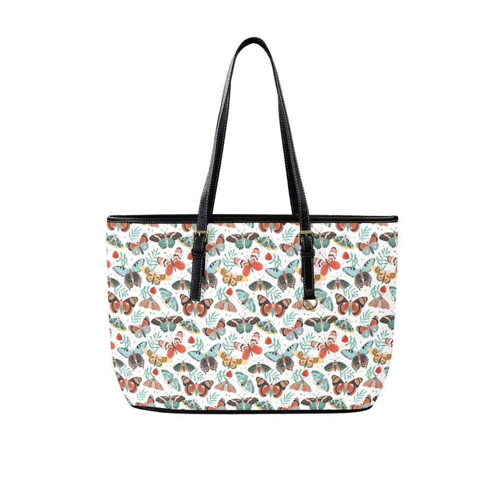 Pretty Moths And Butterflies PU Leather Tote Bag Large One Size Leather Tote Bag-Large animal Printed Offshore