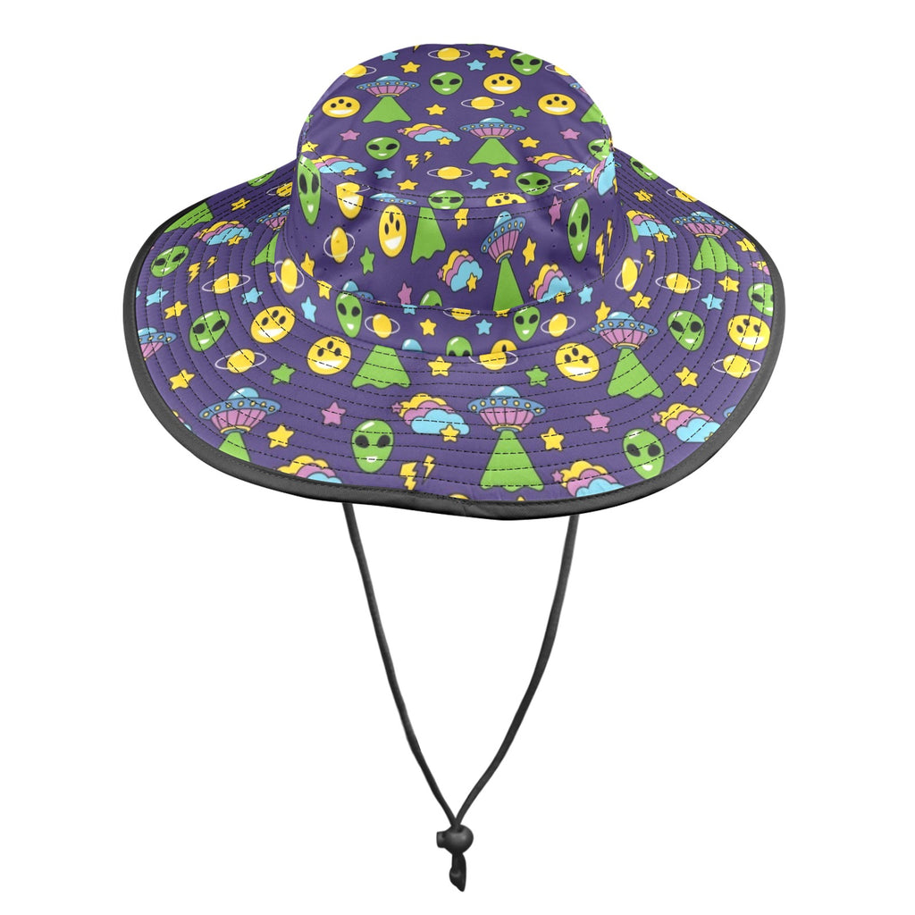 Groovy Alien And UFO Wide Brim Bucket Hat Wide Brim Bucket Hat Printed Offshore Sci Fi