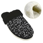 Mathematics Women's Fur Trim Thick-Sole Indoor Slippers Women's Fur Trimmed Slippers Maths Printed Offshore