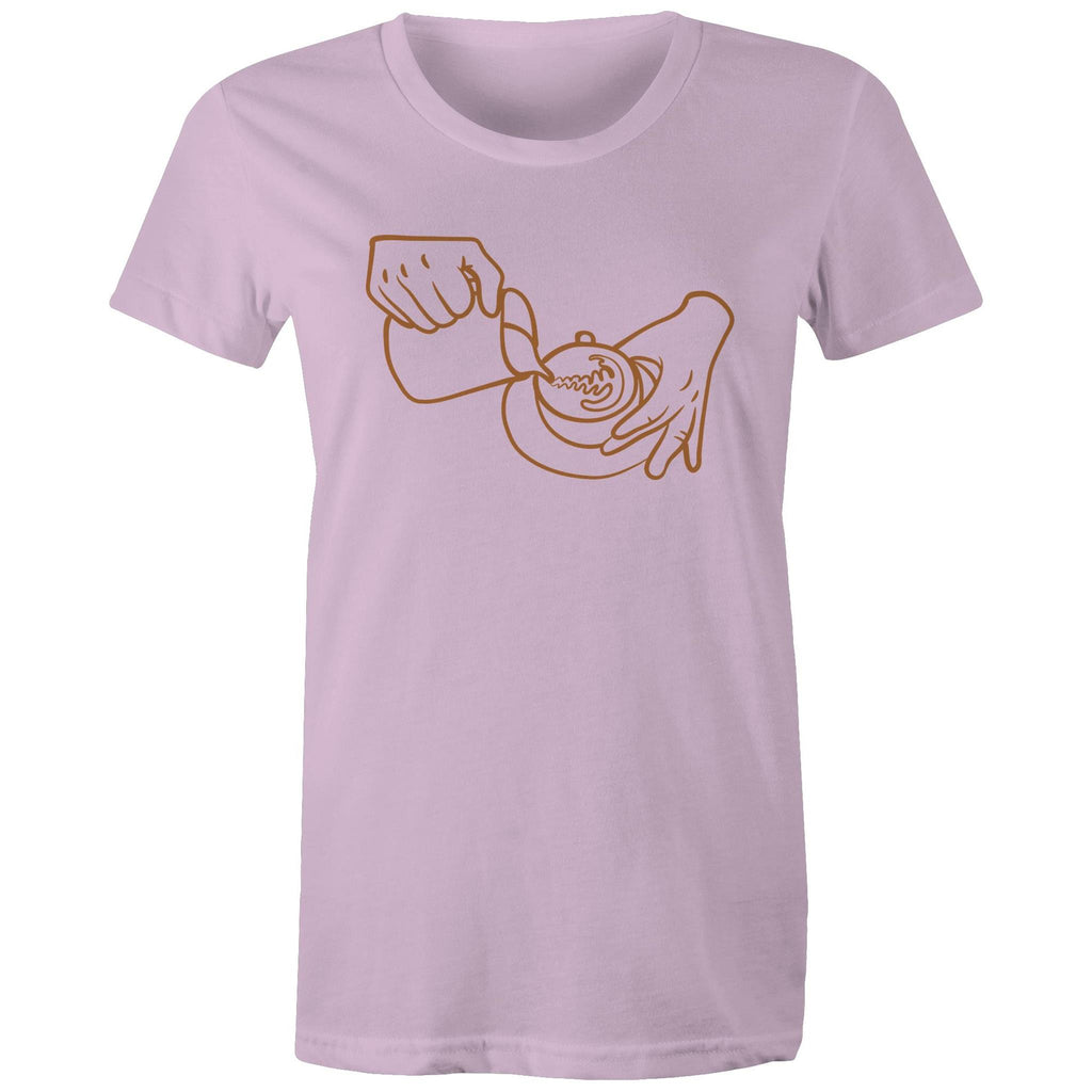 Barista Pouring Coffee - Womens T-shirt Lavender Womens T-shirt Coffee Printed In Australia