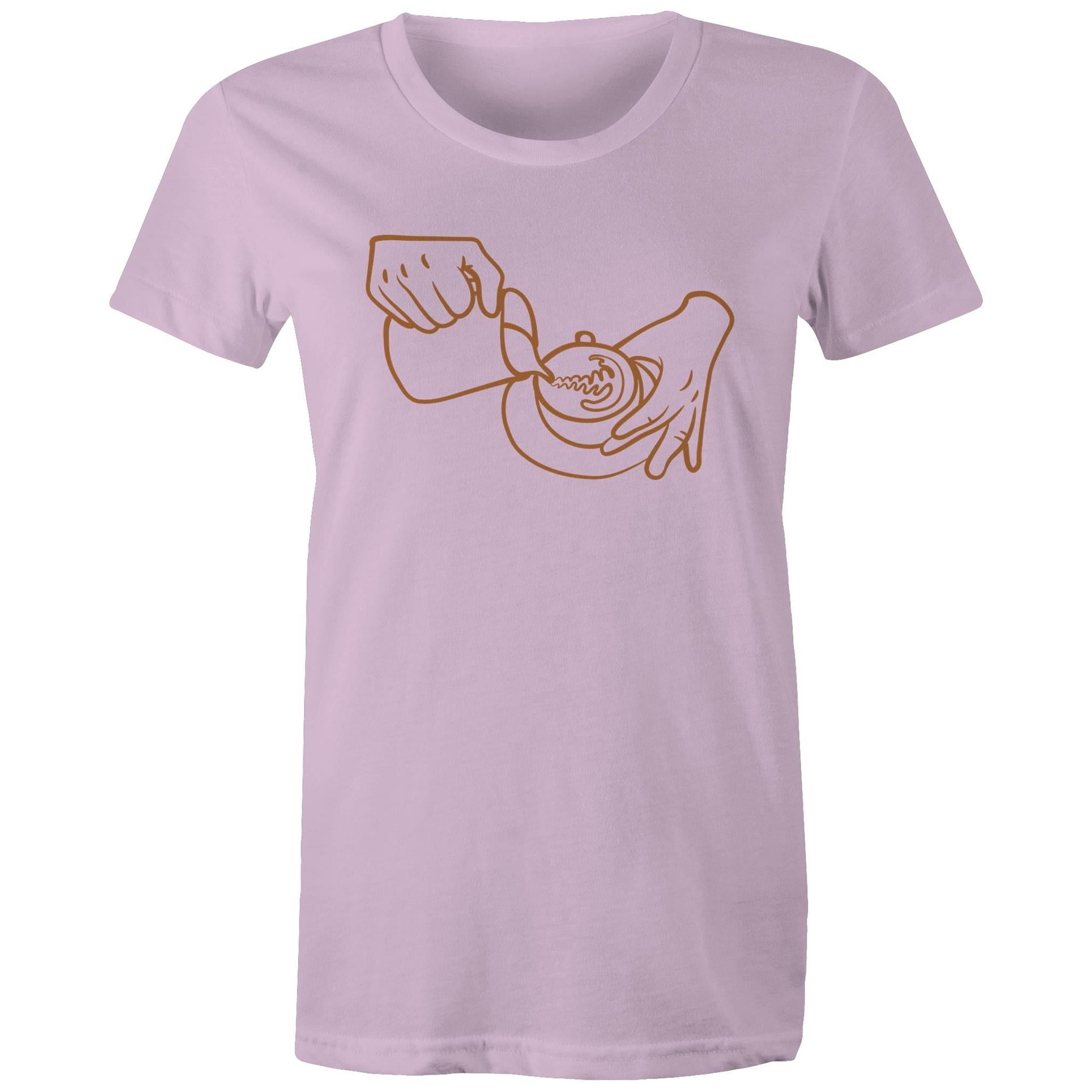 Barista Pouring Coffee - Womens T-shirt Lavender Womens T-shirt Coffee Printed In Australia