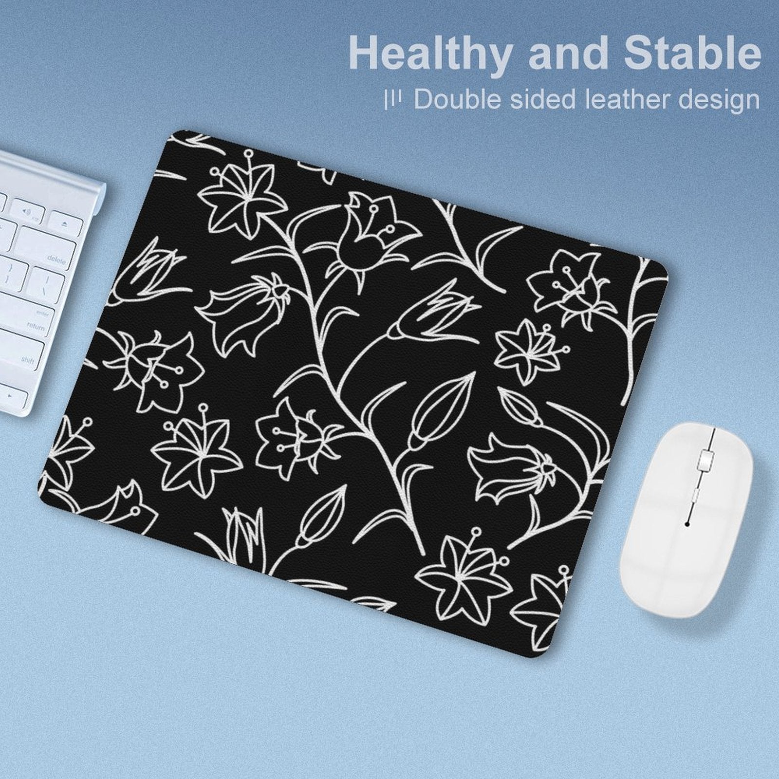 Black And White Floral - Leather Mouse Pad Leather Mouse Pad Plants Printed Offshore