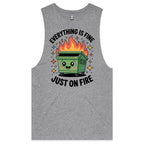 Skip Bin, Dumpster Fire Mens Men's AS Colour Drop Arm Tank Top Grey Marle Drop Arm Tank Top Printed In Australia