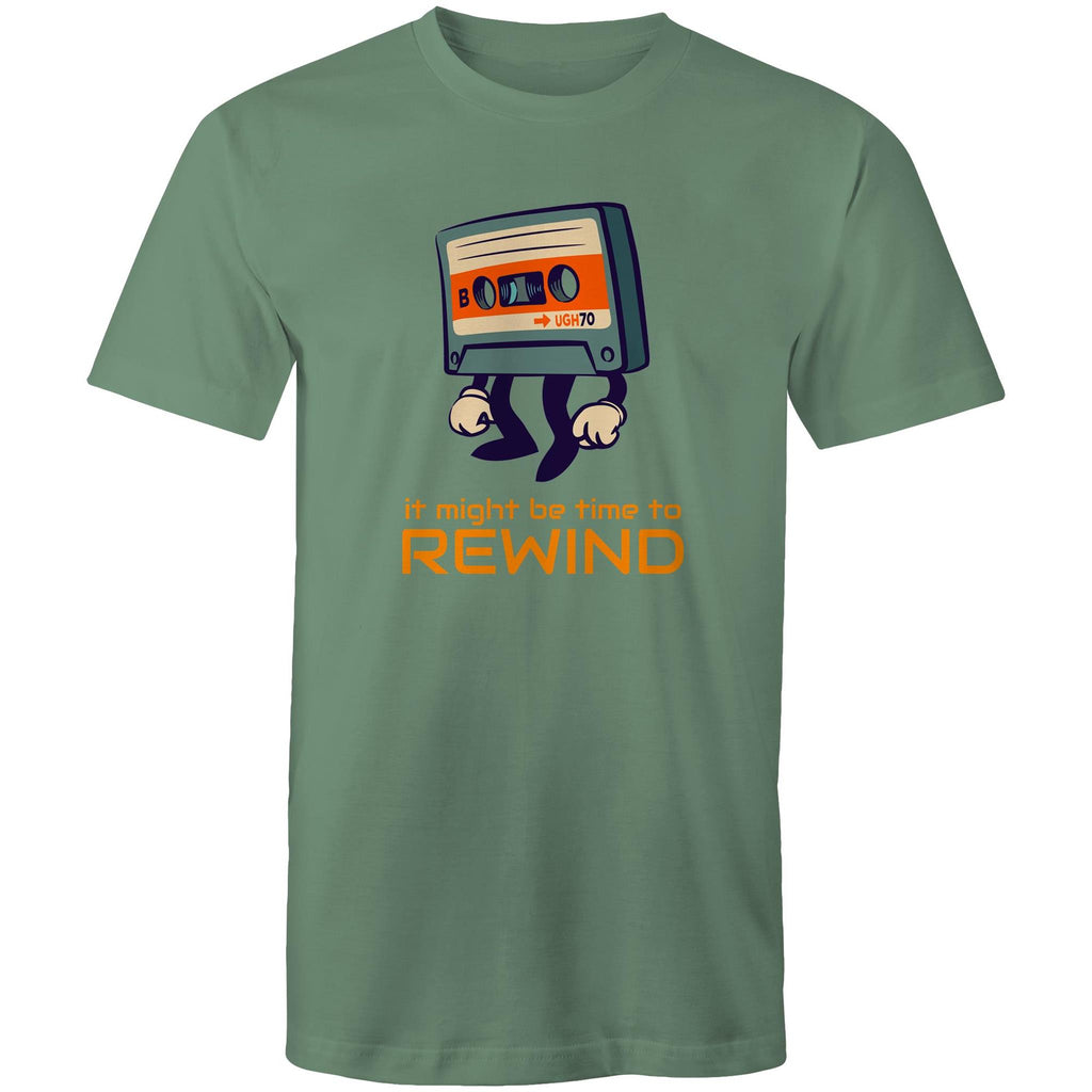 Cassette Tape, It Might Be Time To Rewind - Mens T-Shirt Sage Mens T-shirt Music Printed In Australia Retro