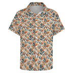 Whimsical Leaf Swirl Women's Collared Pocketless Short Sleeve Shirt