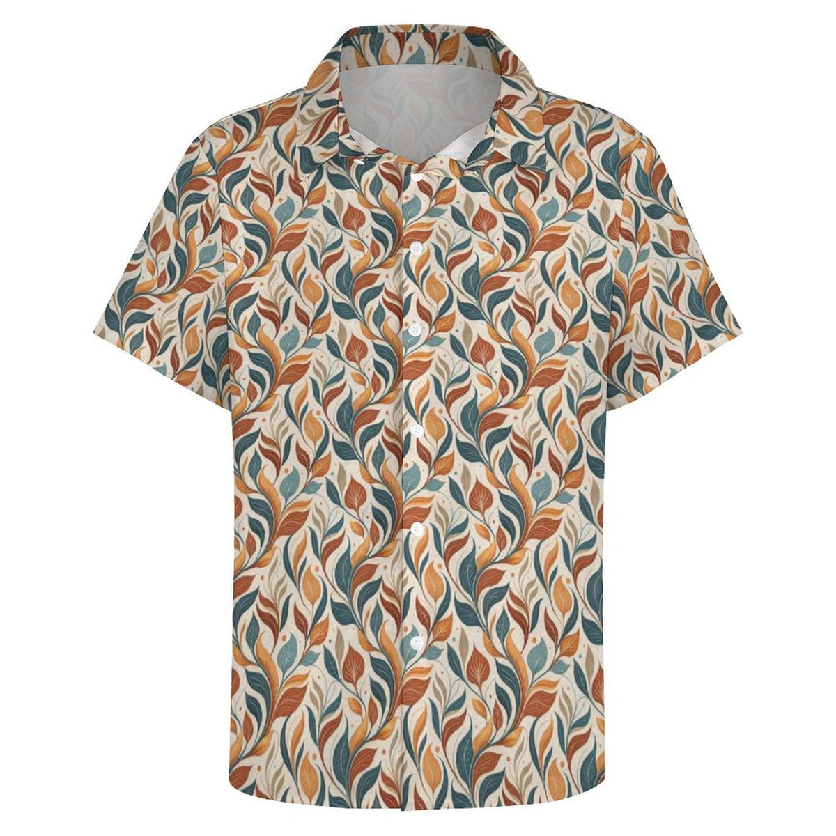 Whimsical Leaf Swirl Women's Collared Pocketless Short Sleeve Shirt