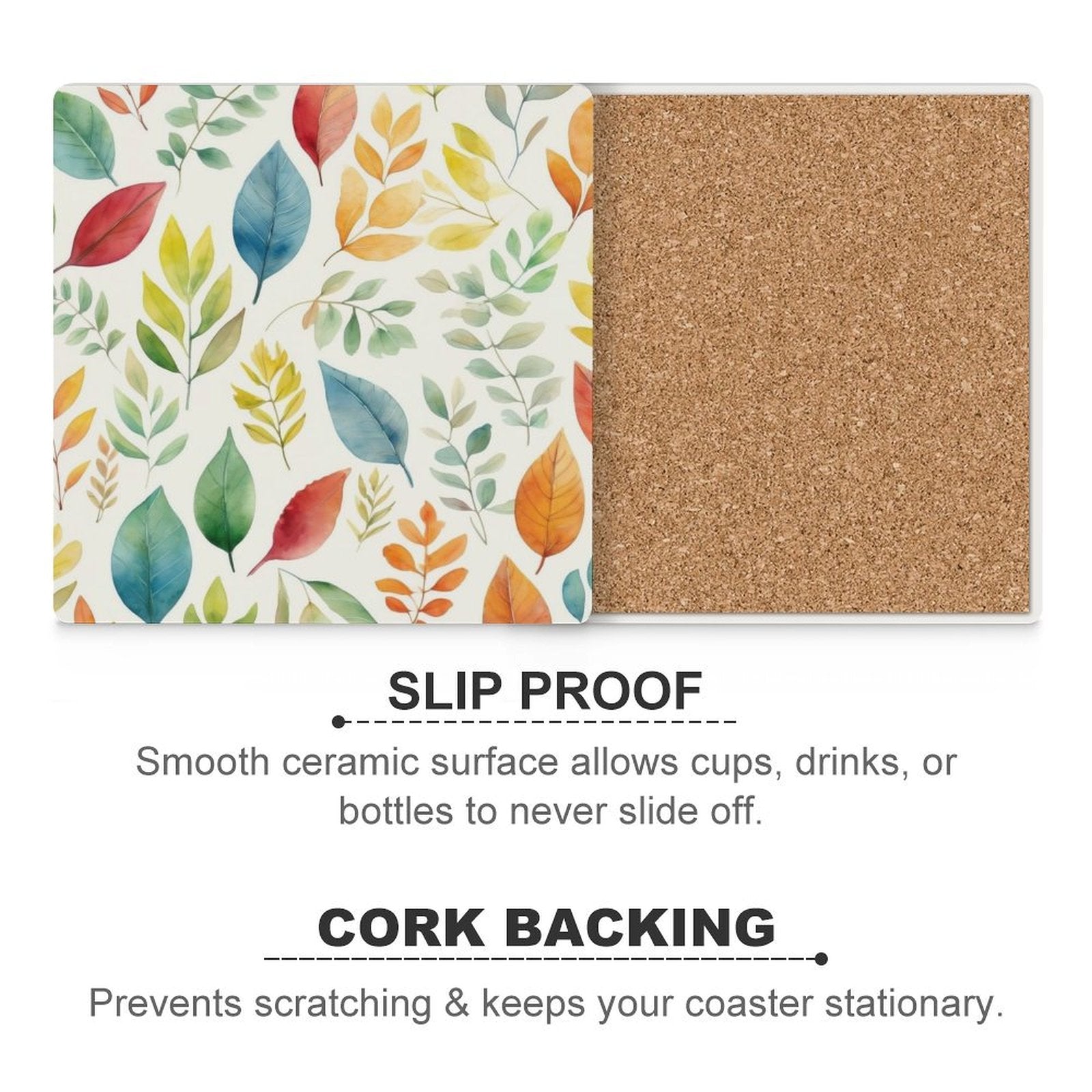 Autumn Leaves - Ceramic Coasters (Square) Ceramic Coasters Plants Printed Offshore