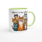 Where Is My Coffee, Cranky Cats - White 11oz Ceramic Mug with Colour Inside Colour 11oz Mug animal Coffee Globally Fulfilled