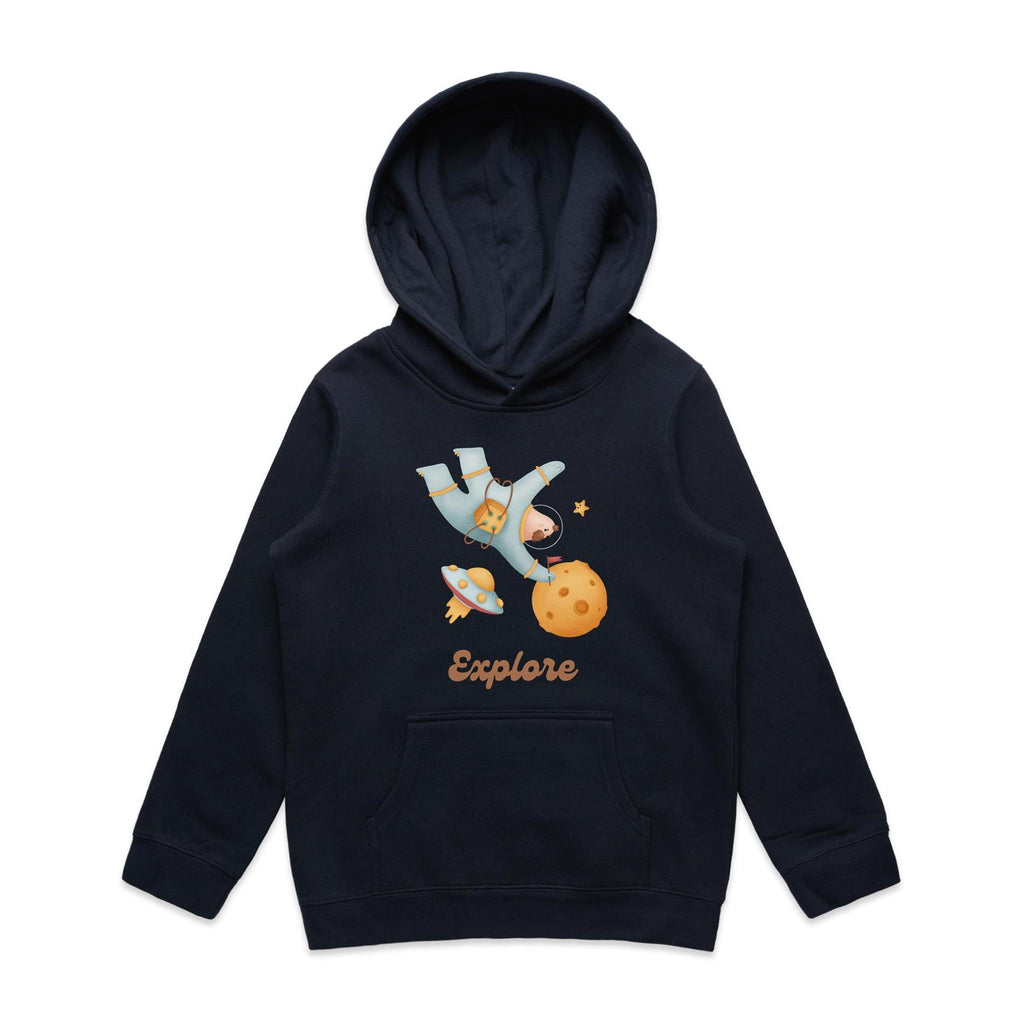 Explore, Astronaut, Space - Kids Hoodie Navy Kids Hoodie Printed In Australia