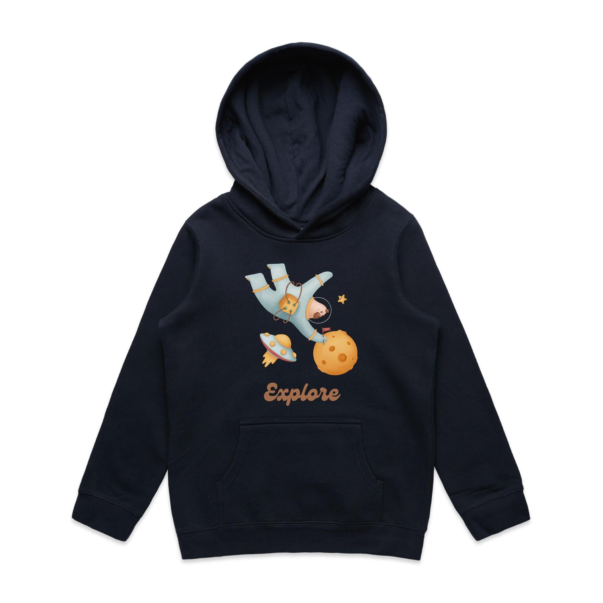 Explore, Astronaut, Space - Kids Hoodie Navy Kids Hoodie Printed In Australia