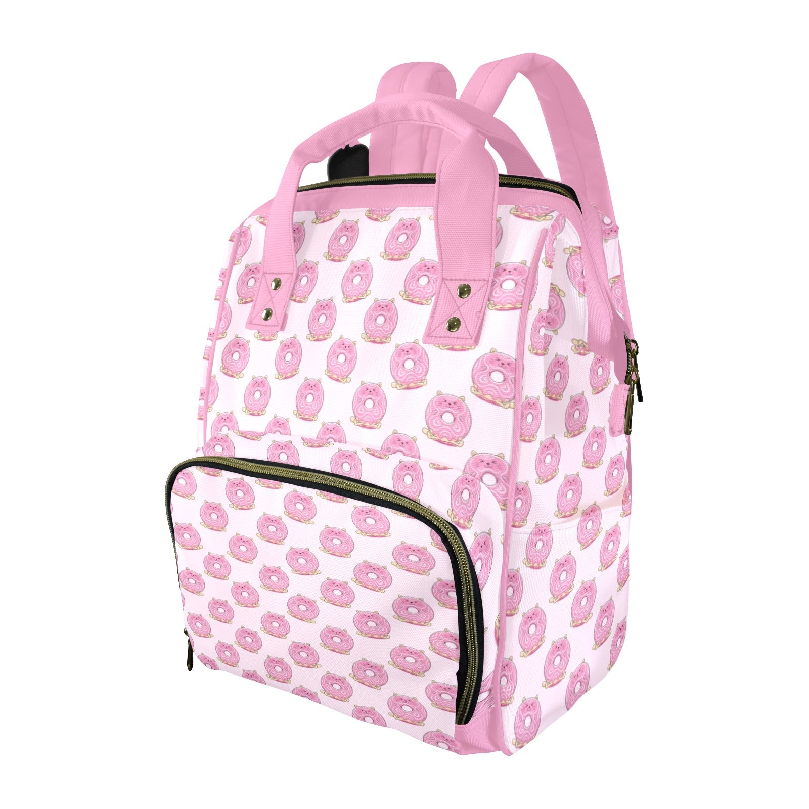 Pink Cat Doughnuts Multi-Function Backpack, Nappy / Diaper Bag One Size Multi-function Backpack, Nappy / Diaper Bag Food Printed Offshore