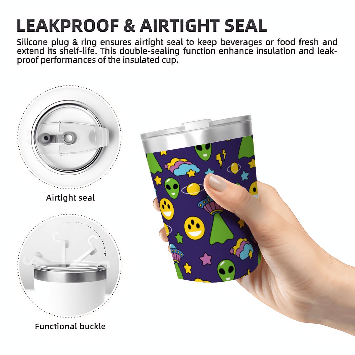 Groovy Alien And UFO Small Stainless Steel Travel Mug Cup 12oz/350ml
