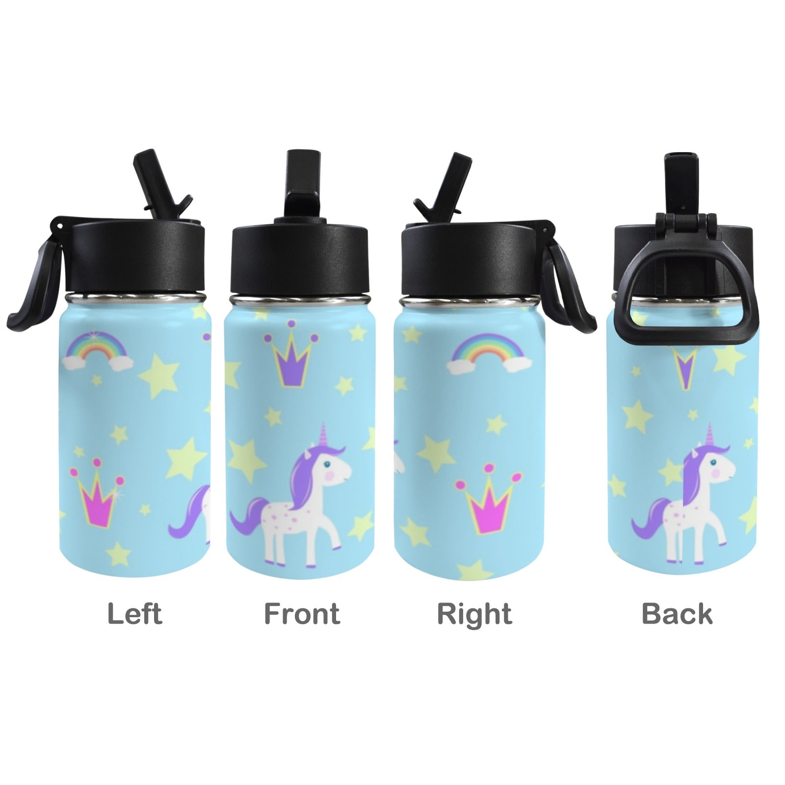 Unicorn Crown 12oz Kids Water Bottle with Straw Lid